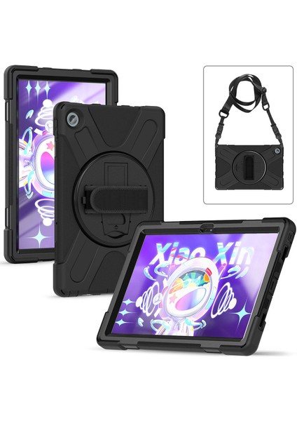 Noktaks - Lenovo Tab M10+ Plus 10.61.inç TB-X606F-X606X-128F-125F - Kılıf Ip Askılı El Tutmalı Defender Kılıf - Siyah