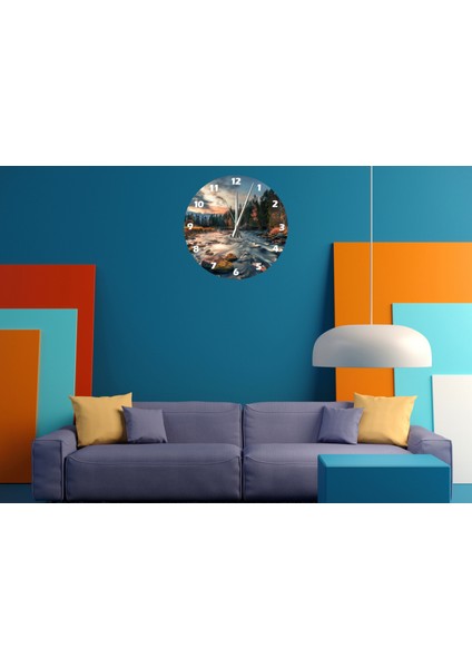 Orman ve Nehir 30 x 30 cm Akrilik Dekoratif Modern Duvar Saati