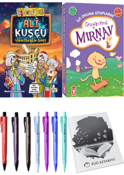 İlk Okuma Kitaplarım Gezgin Kedi Mırnav 10 Kitap ve Ali Kuşçu Sönmeyen Bilim Güneşi 2li Set