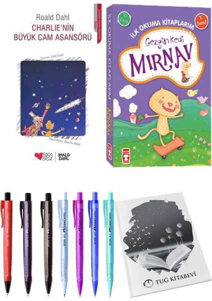 İlk Okuma Kitaplarım Gezgin Kedi Mırnav 10 Kitap ve Charlie'nin Büyük Cam Asansörü 2li Set