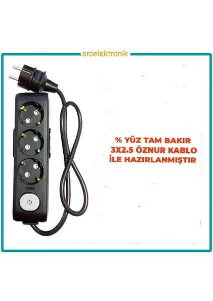 Multi-Let 3 Lü 3x2.5 Öznur Kablo Tam Bakır (18 ile 40 Metre Arası) Anahtarlı Topraklı Çocuk Korumalı Uzatma Grup Priz ( 3x2.5 Ttr Öznur Kablo Tam Bakır) Ttr Kablo Tseli