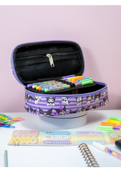 Kalem Kutusu Oval Tasarım Tek Bölmeli Kuromi Temalı vegan Deri (Kalemlik) fiyatları