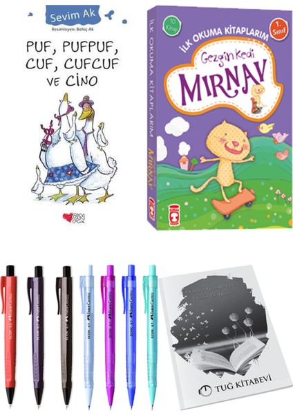 İlk Okuma Kitaplarım Gezgin Kedi Mırnav 10 Kitap ve Puf, Pufpuf, Cuf, Cufcuf ve Cino 2li Set