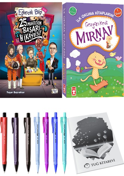 İlk Okuma Kitaplarım Gezgin Kedi Mırnav 10 Kitap ve 25 Muhteşem Başarı Hikayesi 2li Set