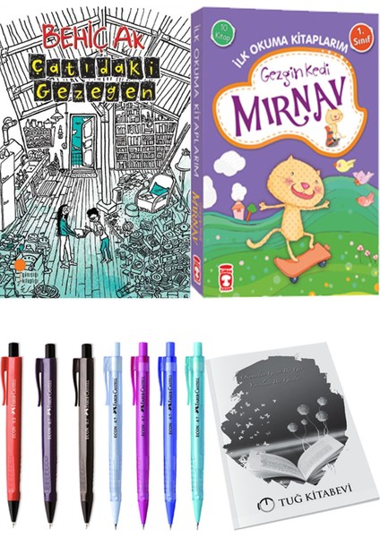 İlk Okuma Kitaplarım Gezgin Kedi Mırnav 10 Kitap ve Çatıdaki Gezegen 2li Set