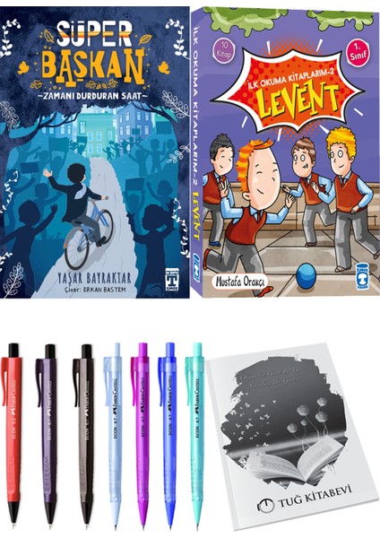 İlk Okuma Kitaplarım 2 Levent 10 Kitap ve Süper Başkan Zamanı Durduran Saat 2li Set
