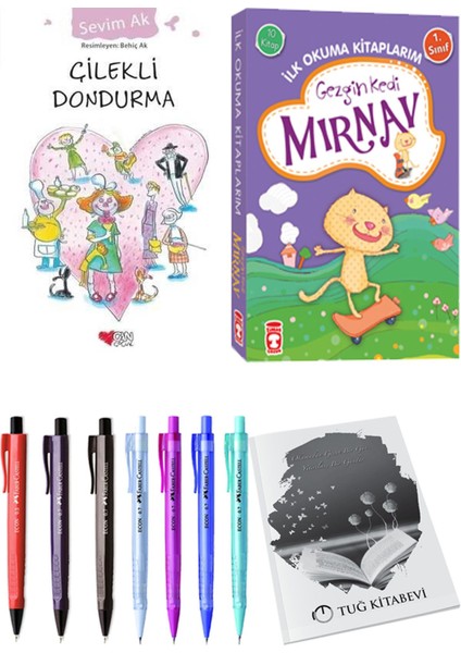 İlk Okuma Kitaplarım Gezgin Kedi Mırnav 10 Kitap ve Çilekli Dondurma 2li Set