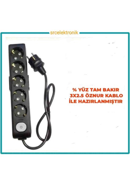 Multi-Let 5 Li 3x2.5 Öznur Kablo Tam Bakır (1 ile 15 Metre Arası) Anahtarlı Topraklı Çocuk Korumalı Uzatma Grup Priz ( 3x2.5 Ttr Öznur Kablo Tam Bakır) Ttr Kablo