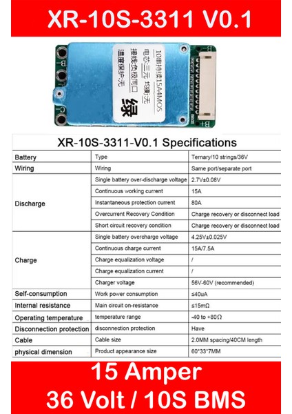 Bms Li-Ion 10S 36V 15A Balanslı Batarya Korumalı Şarj Modülü modelleri