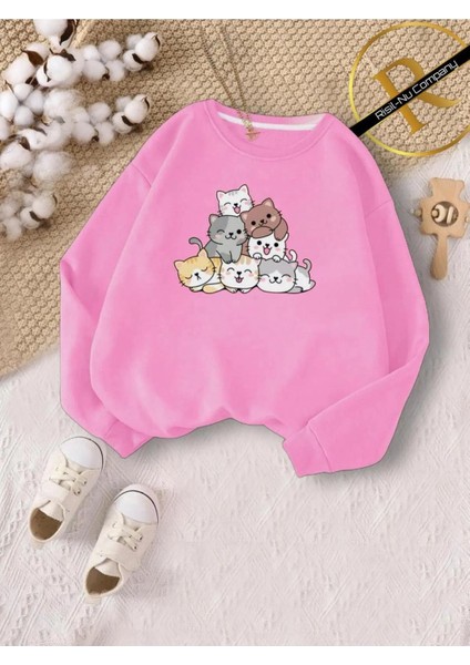 Yeni Sezon 3 Iplik Içi Şardonlu Oversize Pudra Çocuk ve Kadın Sweatshirt Anne-Çocuk Kolesiyonu