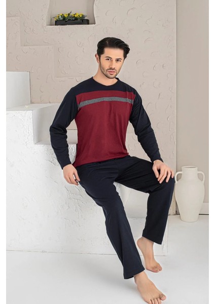 Erkek Parçalı Uzun Kollu Penye Kumaş Mevsimlik Pijama Takımı
