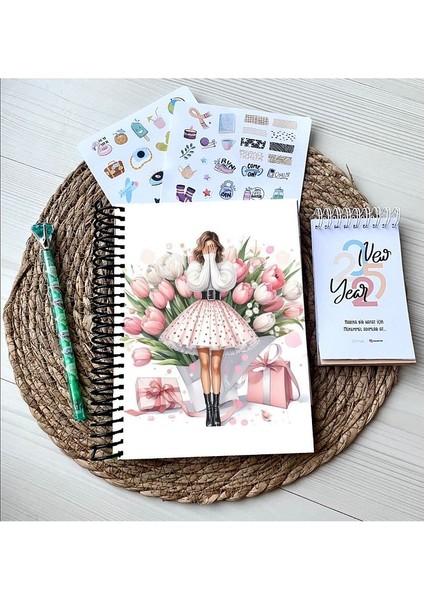 2025 Ajanda-2025 Tarihli Hayat PLANLAYICI-2025 Masa Takvimi-2 Sayfa Sticker-Bir Adet Tükenmez Kalem