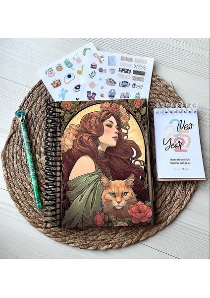 2025 Ajanda-2025 Tarihli Hayat PLANLAYICI-2025 Masa Takvimi-2 Sayfa Sticker-Bir Adet Tükenmez Kalem
