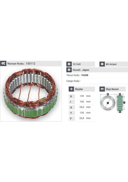 12V ALTERNATÖR STATÖR 65 A (3 UÇLU) MITSUBISHI L300