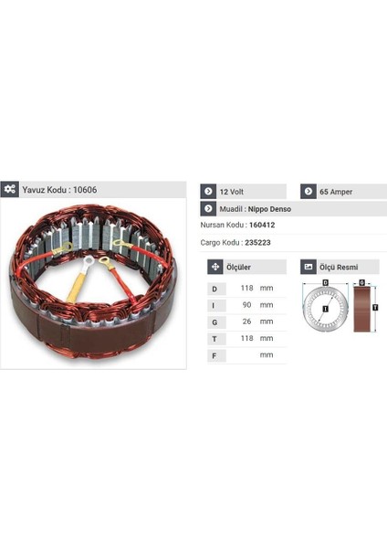 12V ALTERNATÖR STATÖR NIPPON DENSO TİPİ 65 A (4 UÇLU)