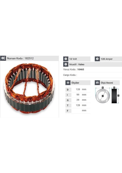 12V ALTERNATÖR STATÖR VALEO TİPİ 120 A (3 UÇLU)