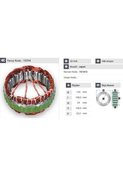 12V ALTERNATÖR STATÖR HITACHI TİPİ 100 A (4 UÇLU) NISSAN