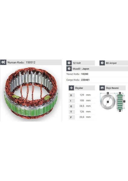 12V ALTERNATÖR STATÖR 80 A (4 UÇLU) (KLİMALI) MITSUBISHI L200/L300