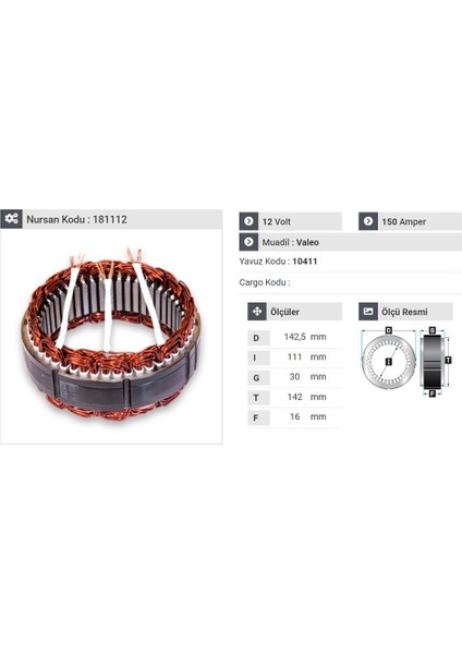 12V ALTERNATÖR STATÖR VALEO TİPİ 150 A (3 UÇLU)