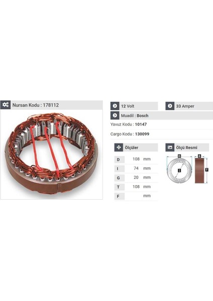 12V ALTERNATÖR STATÖR BOSCH TİPİ 33 A (3 UÇLU)