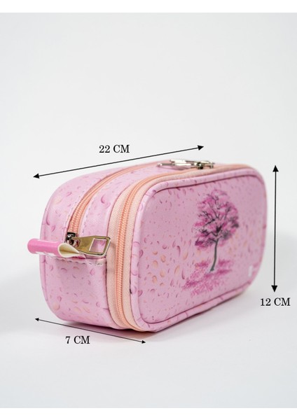 Kalem Kutusu Oval Tasarım Iki Bölmeli Sakura Temalı Vegan Deri (Kalemlik) fırsatları