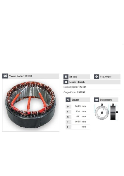 24V ALTERNATÖR STATÖR BOSCH TİPİ 140 A (3 UÇLU)