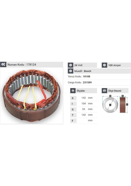 24V ALTERNATÖR STATÖR BOSCH TİPİ 100 A (4 UÇLU)