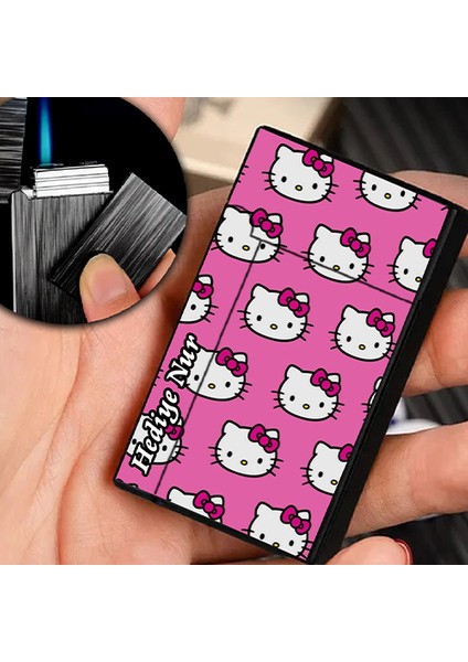 Kişiye Özel Isimli Gazlı Rüzgar Geçirmez Çakmak Hello Kitty Pembe Baskılı