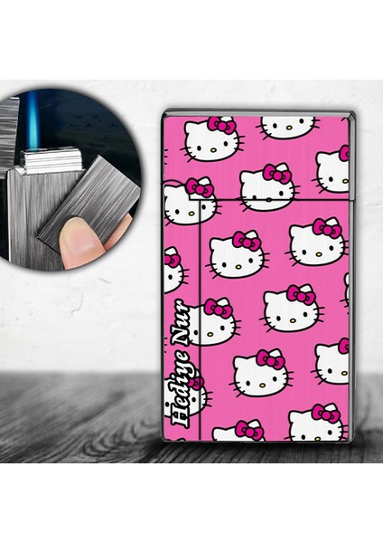 Kişiye Özel Isimli Gazlı Rüzgar Geçirmez Çakmak Hello Kitty Pembe Baskılı