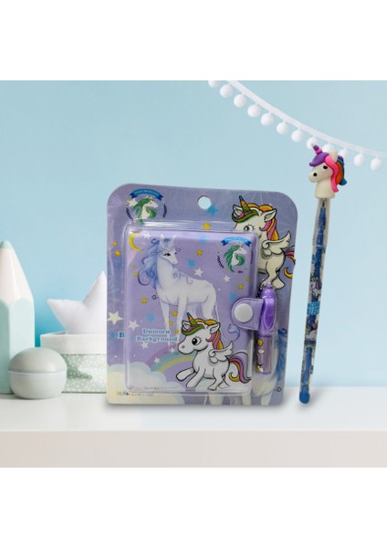 Unicorn Mini Çıt Çıtlı Mini Kalemli Not Defteri-Unicorn Yumurtlayan Kalem