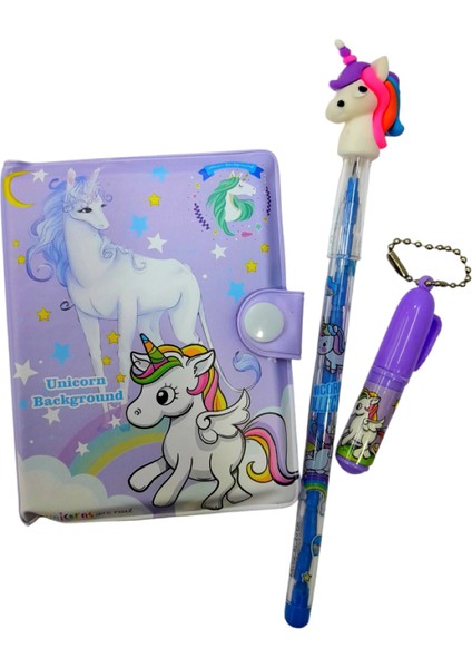 Unicorn Mini Çıt Çıtlı Mini Kalemli Not Defteri-Unicorn Yumurtlayan Kalem