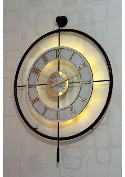 Metal Camlı Duvar Saati (60X80 cm Büyük Boy) Işıklı Gerçek Cam Duvar Saati Modern Tasarım