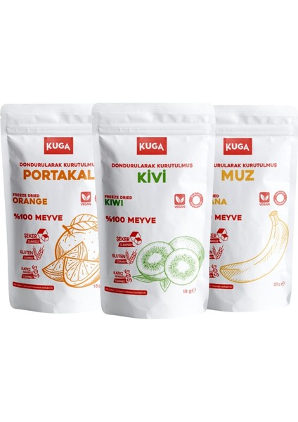 Freeze Dried Fruits-Dondurularak Kurutulmuş Meyveler-(Portakal-Kivi-Muz)