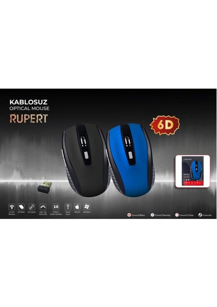 Wireless 1600 Dpı Kablosuz Optik Mouse 6d Kablosuz Mouse C-18 Siyah