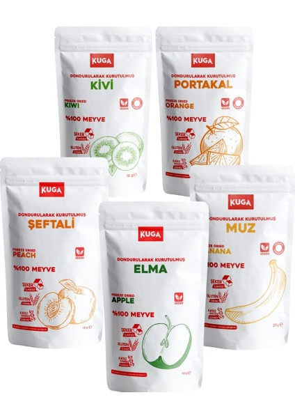 Freeze Dried Fruits-Dondurularak Kurutulmuş Meyveler-(Elma-Şeftali-Muz-Portakal-Kivi