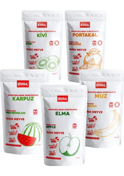 Freeze Dried Fruits-Dondurularak Kurutulmuş Meyveler-(Elma-Karpuz-Muz-Portakal-Kivi)