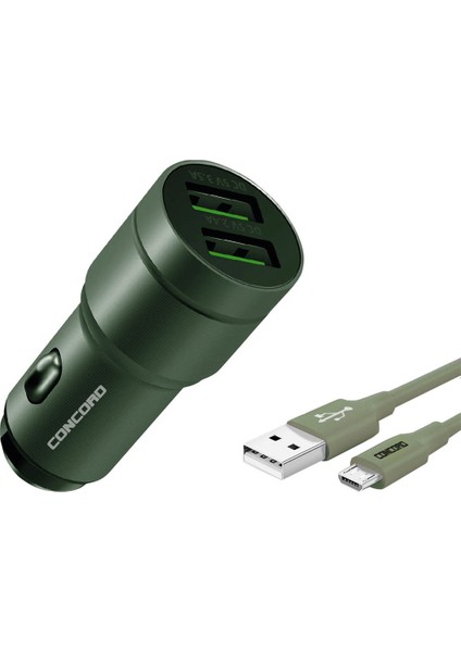 C-771 Micro Kablo ve Metal Başlık Araç Şarj Seti 2.4A + 3.5A 23W