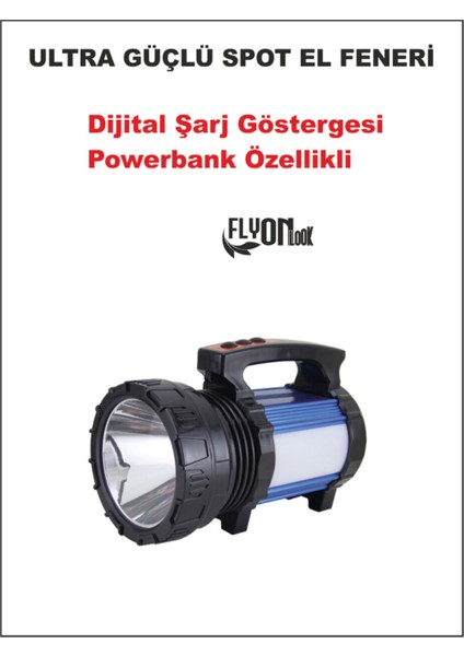 Ultra Şarjlı Güçlü El Feneri Powerbank Özellik Hızlı Dolum ve Kablo ile Şarj Imkanı Hafif Deprem