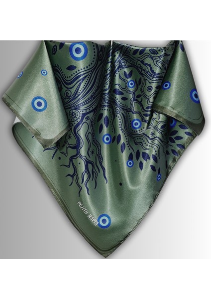 Yeşil Fular Hayat Ağacı Nazar Boncuğu Desenli