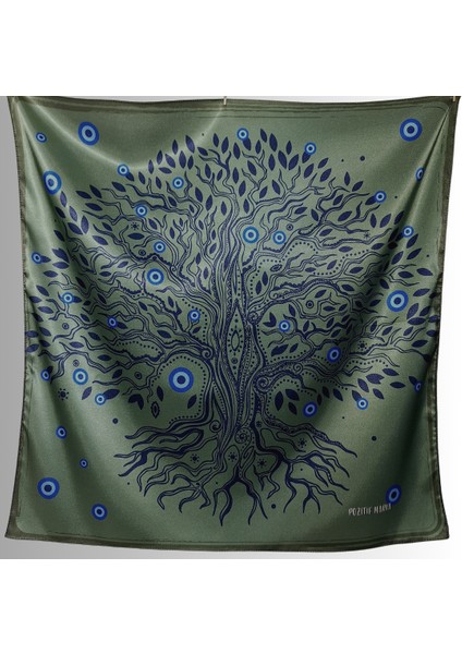 Yeşil Fular Hayat Ağacı Nazar Boncuğu Desenli fiyatları