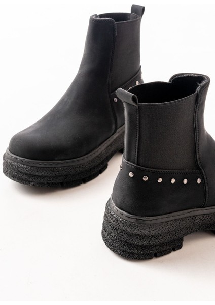 749-2005 Siyah Zümrüt Düz Topuklu Lastikli Günlük Kadın Bot fiyatları