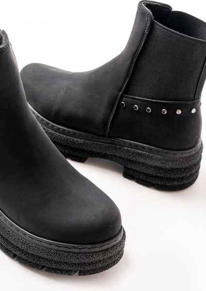 749-2005 Siyah Zümrüt Düz Topuklu Lastikli Günlük Kadın Bot indirimleri