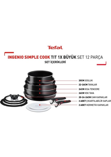 Titanyum Ingenio Simple Cook 1x Büyük Set - 12 Parça