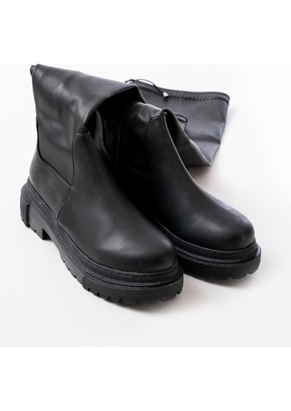 812-2194 Siyah Fermuarlı Diz Üstü Bağcıklı Çorap Günlük Kadın Çizme indirimleri