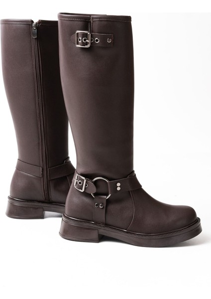 02-312 Kahverengi Toka Aksesuarlı Fermuarlı Günlük Kadın Çizme fırsatları