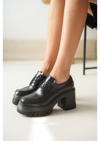 NVL-507 Siyah Günlük Yüksek Topuklu Platform Loafer Kadın Ayakkabı fiyatları