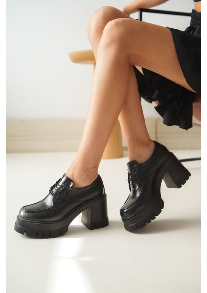 NVL-507 Siyah Günlük Yüksek Topuklu Platform Loafer Kadın Ayakkabı modelleri