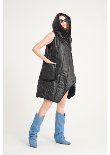 Asimetrik Kesim Kapitone Anorak Yelek JB84156789