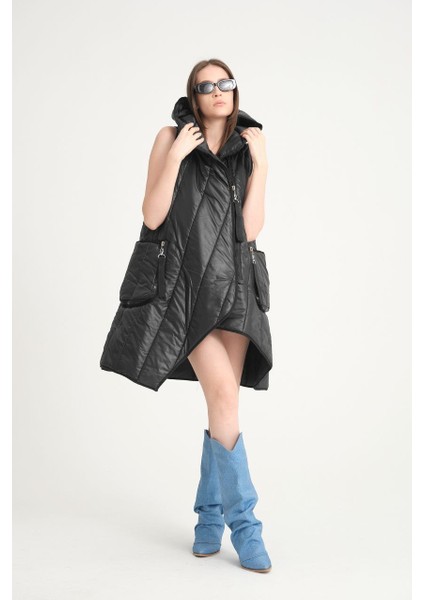 Asimetrik Kesim Kapitone Anorak Yelek JB84156789