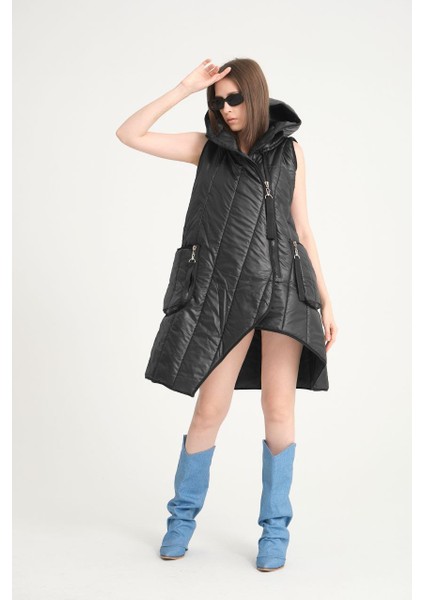 Asimetrik Kesim Kapitone Anorak Yelek JB84156789